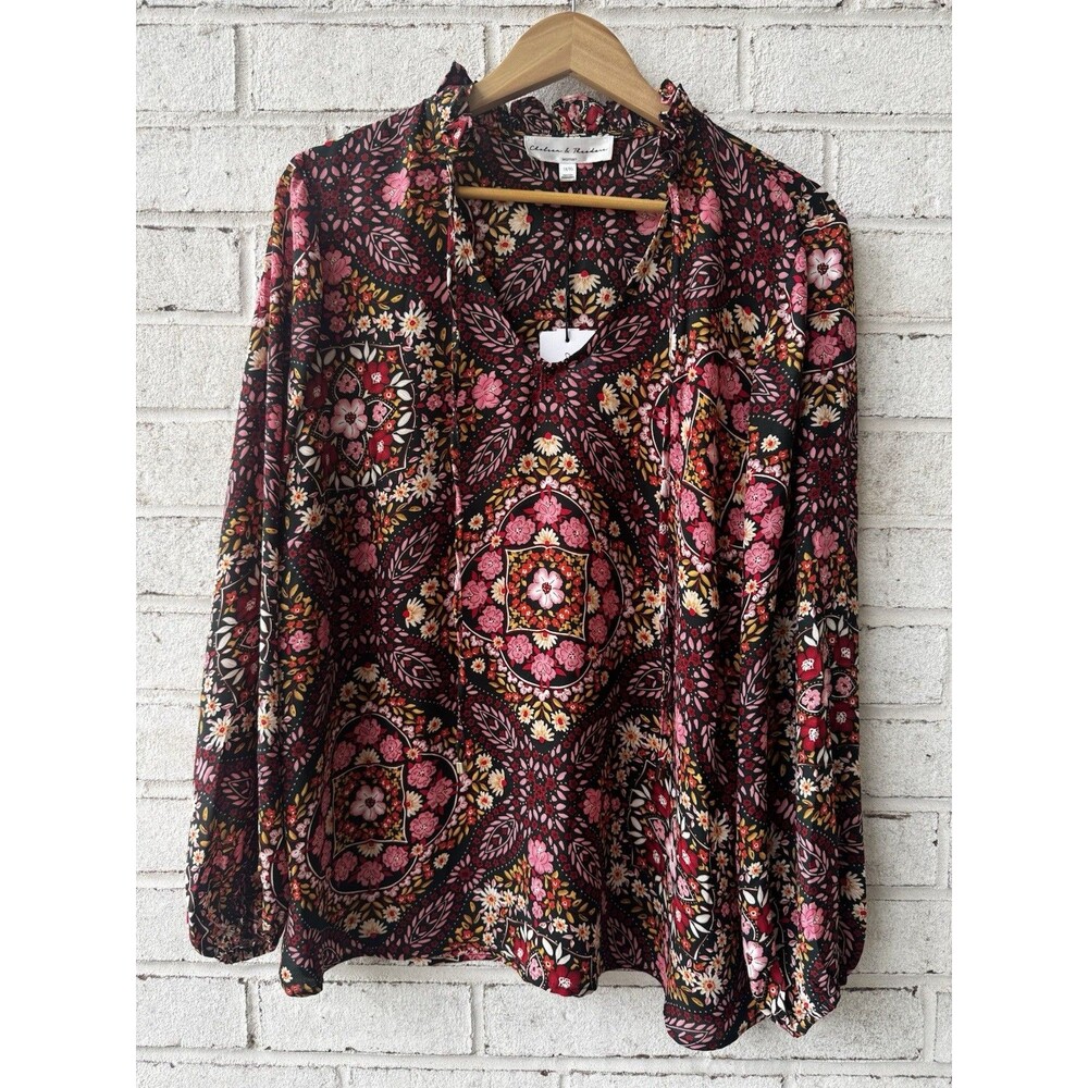 Chelsea and Theodore Woman Blouse Rose Romance Print 1X